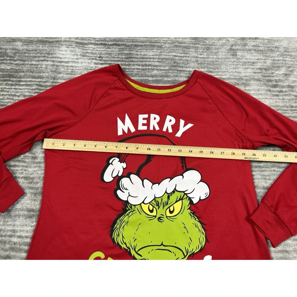 The Grinch Dr Suess Pajama Set Womens Medium Red Long Sleeve‎ Polyester Blend
